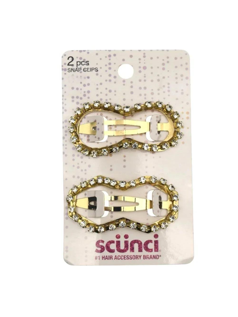 Scunci Gold Rhinestone Snap Hair Clips Barrettet 2 Pcs Stylish Durable